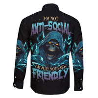 I'm Not Anti-social Mad Reaper Skull Family Matching Off Shoulder Long Sleeve Dress and Hawaiian Shirt - Wonder Print Shop