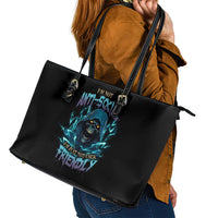I'm Not Anti-social Mad Reaper Skull Leather Tote Bag - Wonder Print Shop