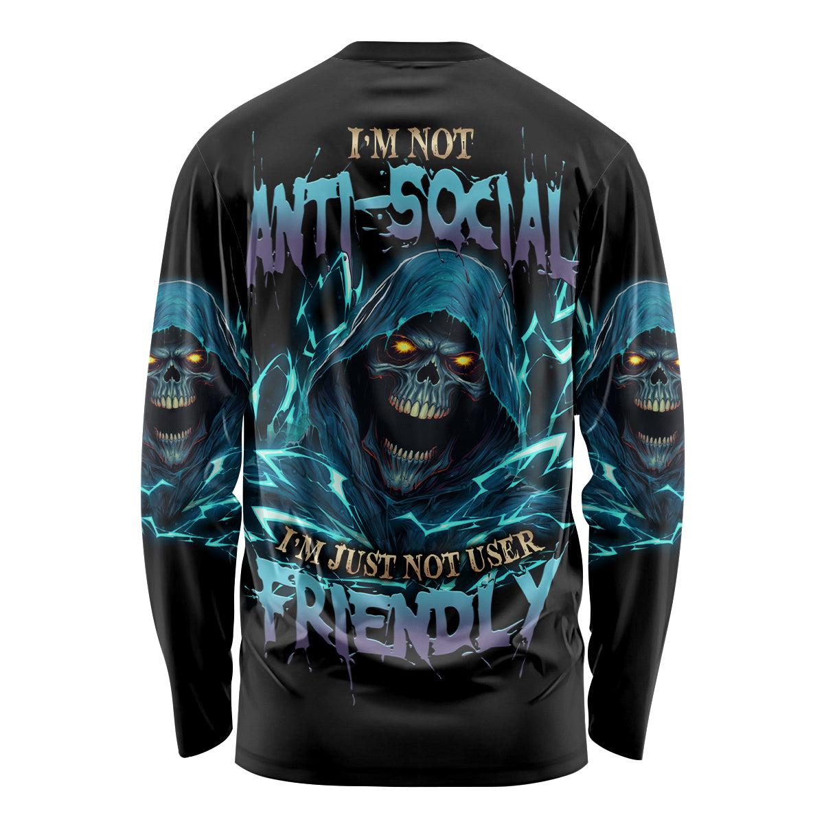 I'm Not Anti-social Mad Reaper Skull Long Sleeve Shirt - Wonder Print Shop