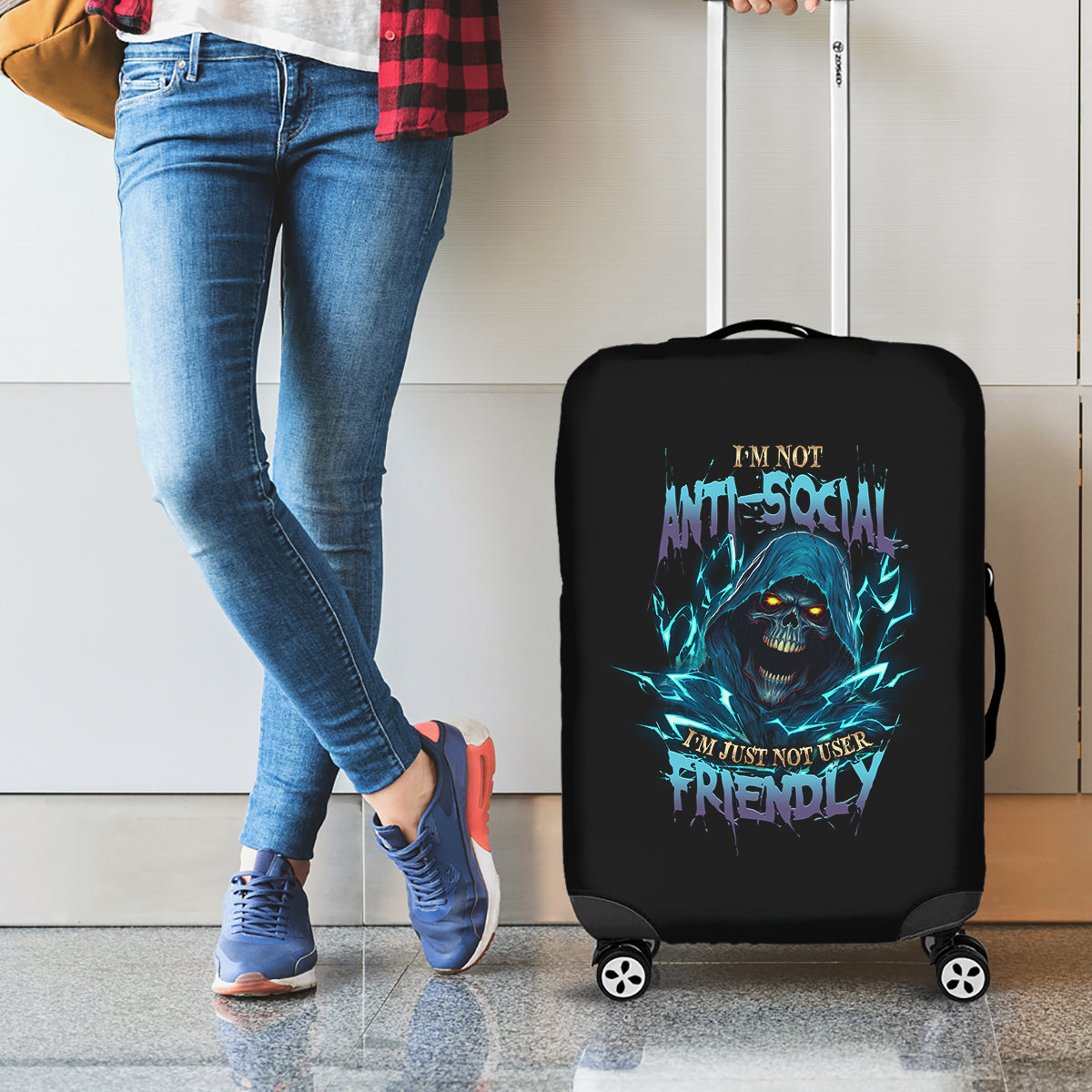 I'm Not Anti-social Mad Reaper Skull Luggage Cover - Wonder Print Shop