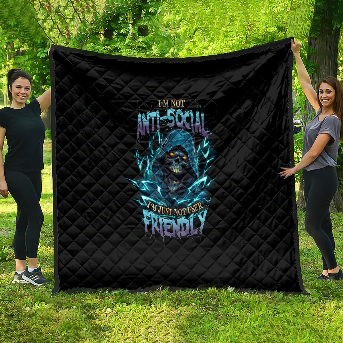 I'm Not Anti-social Mad Reaper Skull Quilt - Wonder Print Shop