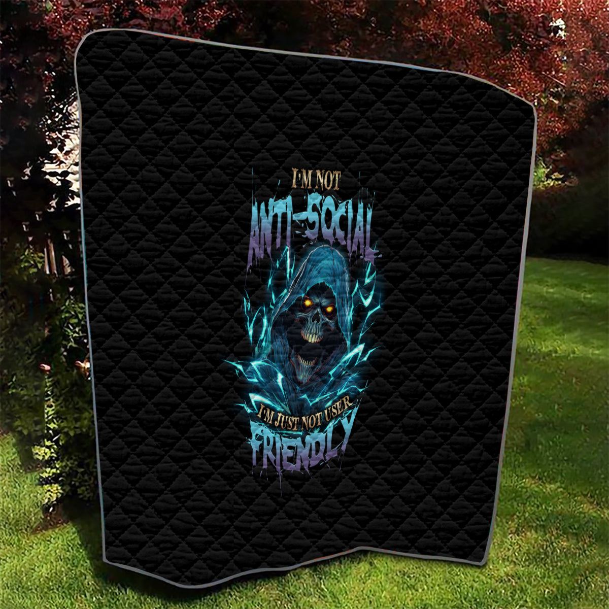 I'm Not Anti-social Mad Reaper Skull Quilt - Wonder Print Shop