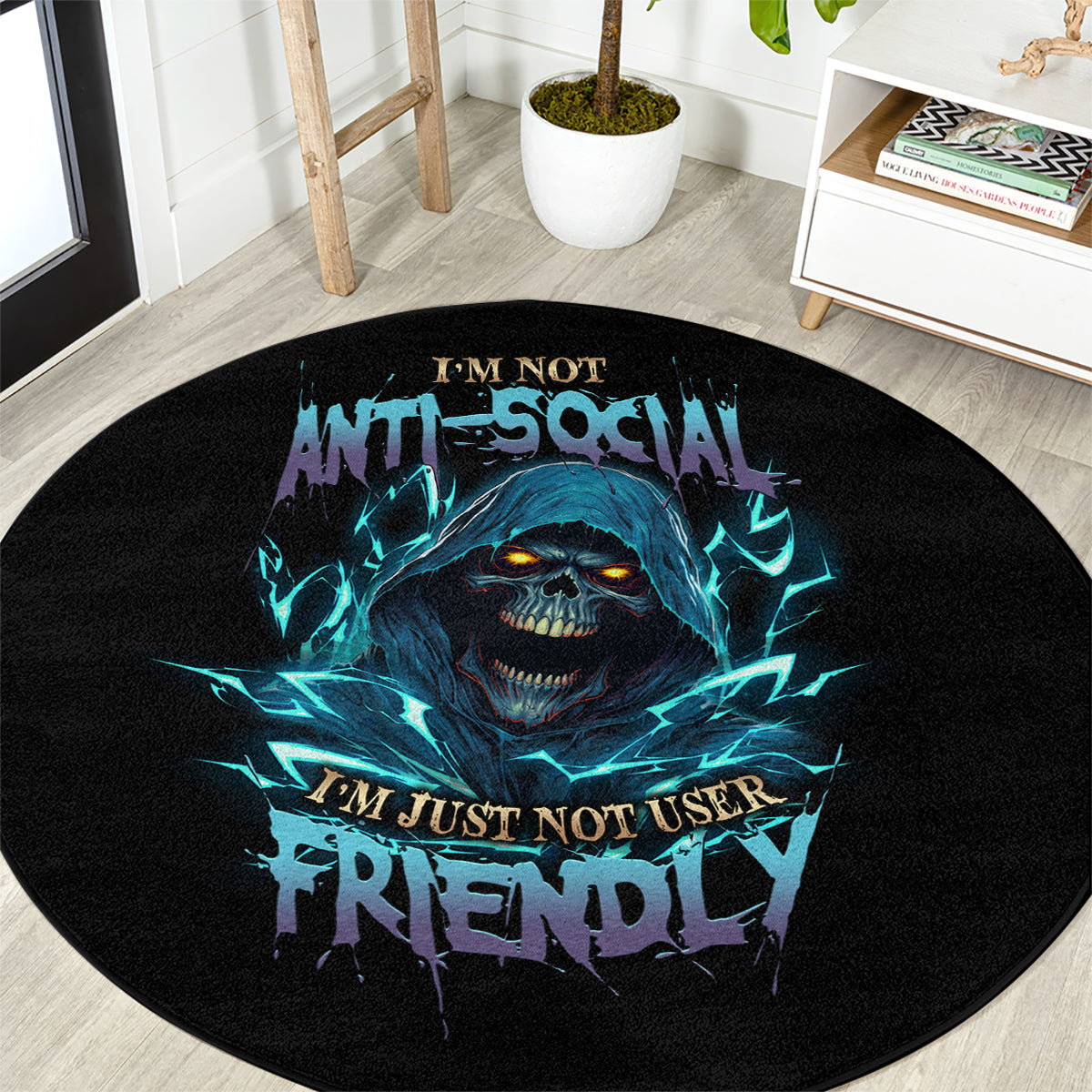 im-not-anti-social-mad-reaper-skull-round-carpet