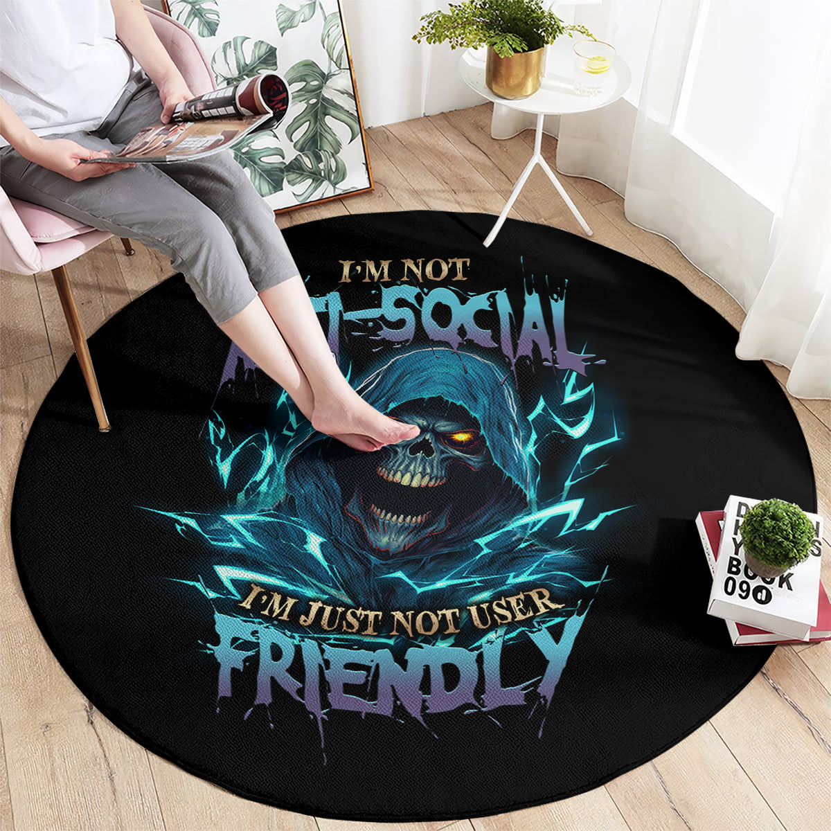 im-not-anti-social-mad-reaper-skull-round-carpet