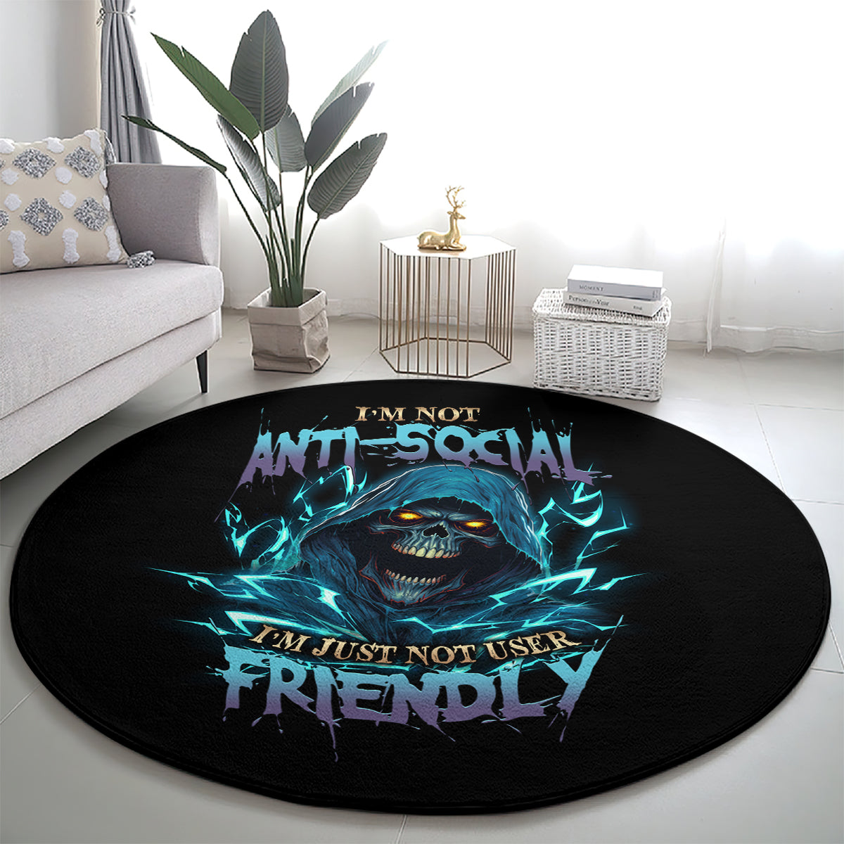 im-not-anti-social-mad-reaper-skull-round-carpet