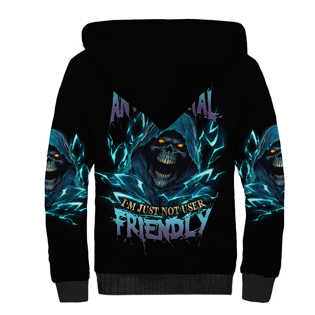 I'm Not Anti-social Mad Reaper Skull Sherpa Hoodie - Wonder Print Shop
