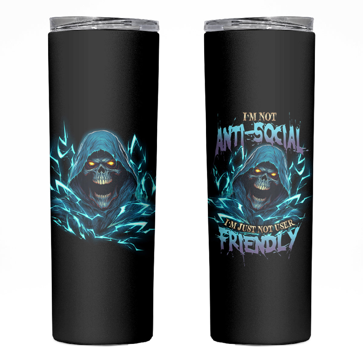 I'm Not Anti-social Mad Reaper Skull Skinny Tumbler - Wonder Print Shop