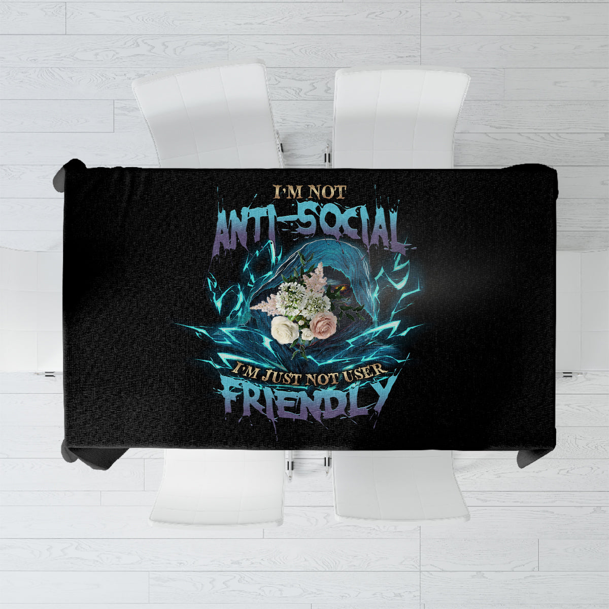 I'm Not Anti-social Mad Reaper Skull Tablecloth - Wonder Print Shop