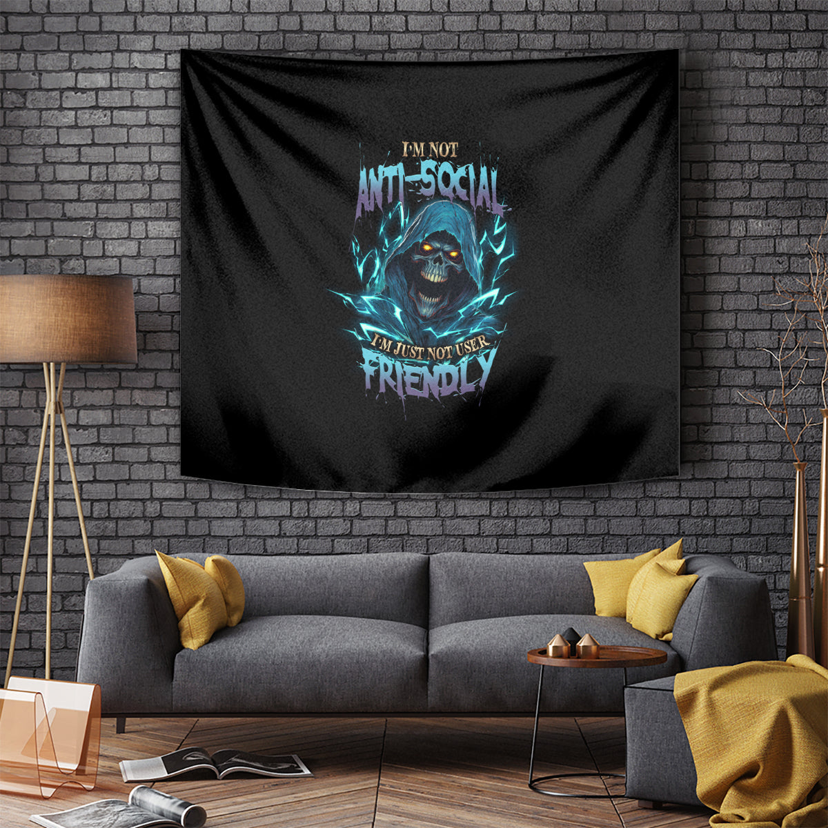 I'm Not Anti-social Mad Reaper Skull Tapestry - Wonder Print Shop
