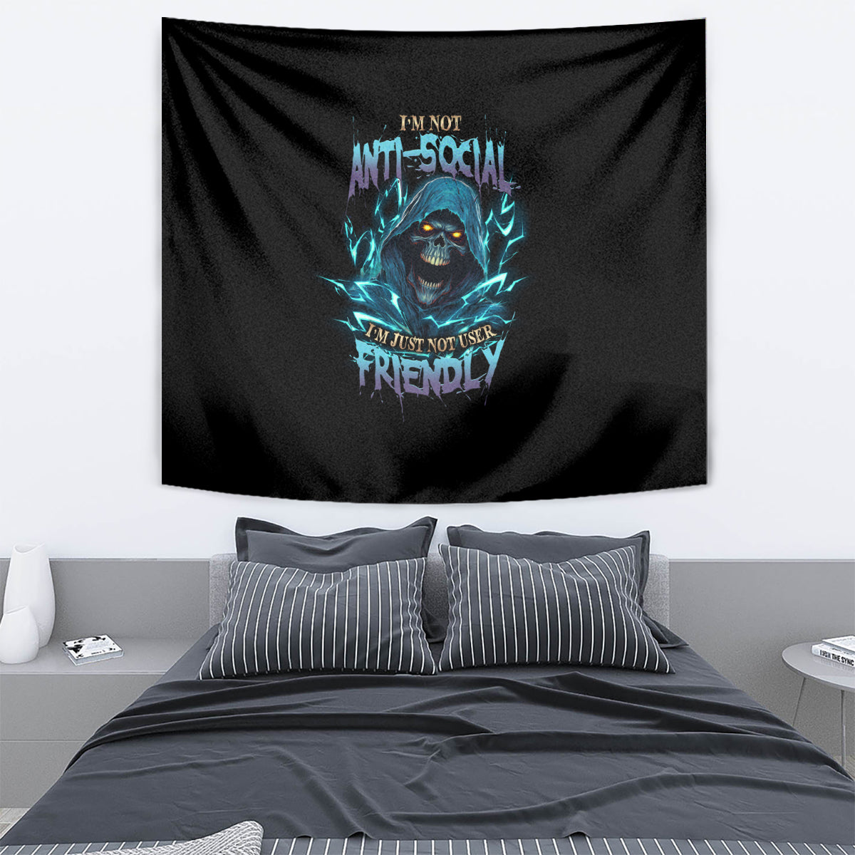 I'm Not Anti-social Mad Reaper Skull Tapestry - Wonder Print Shop