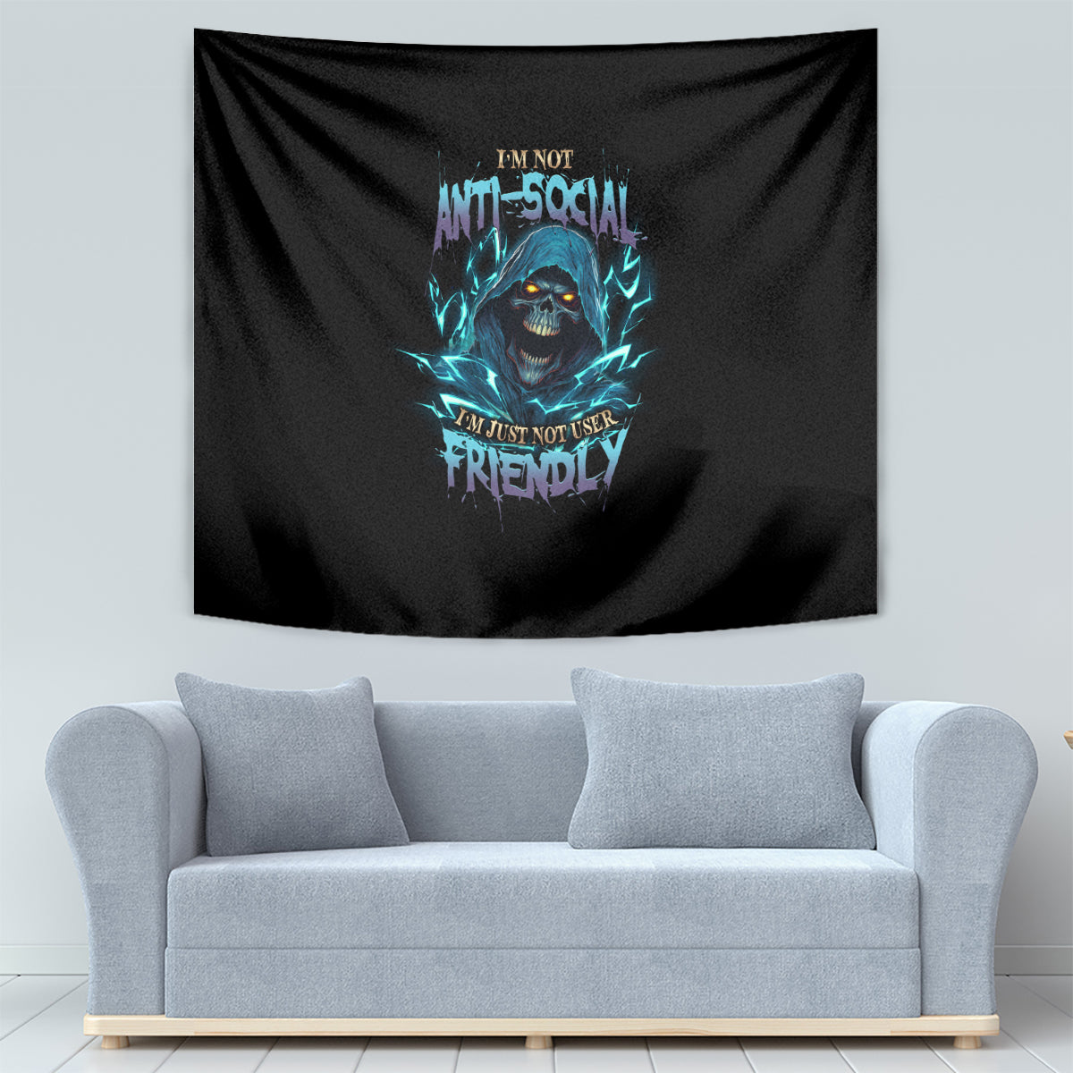 I'm Not Anti-social Mad Reaper Skull Tapestry - Wonder Print Shop