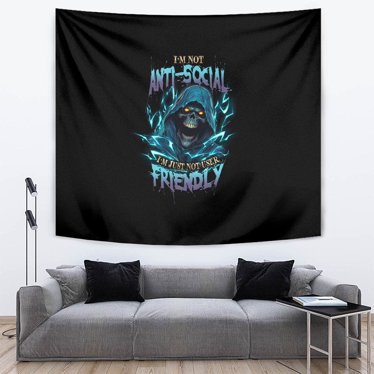 I'm Not Anti-social Mad Reaper Skull Tapestry - Wonder Print Shop