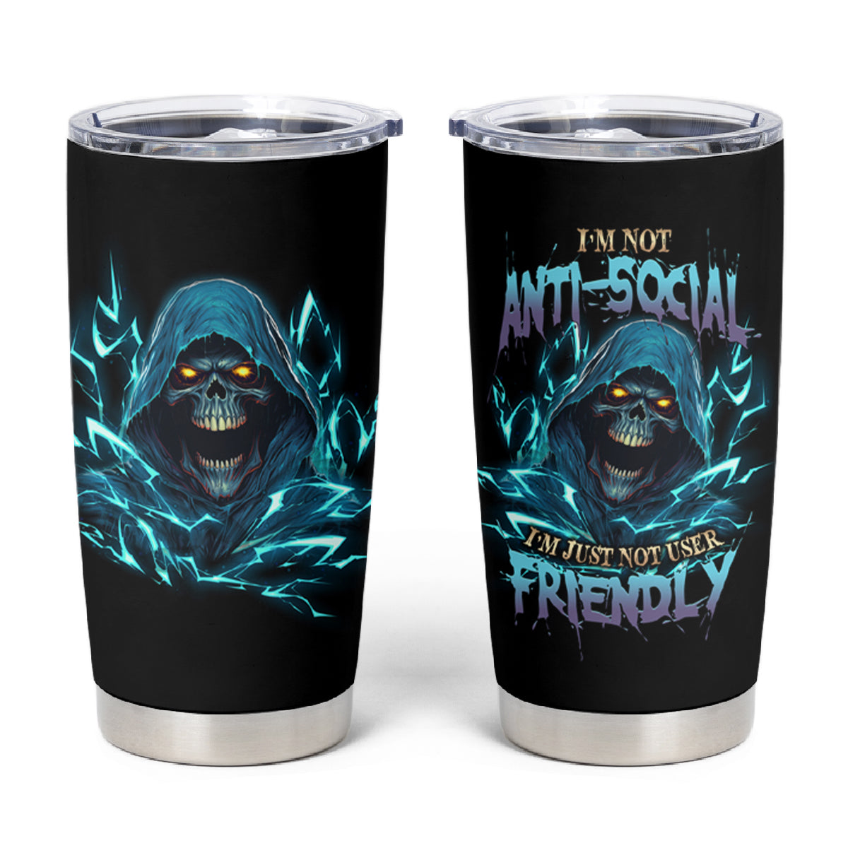 I'm Not Anti-social Mad Reaper Skull Tumbler Cup - Wonder Print Shop
