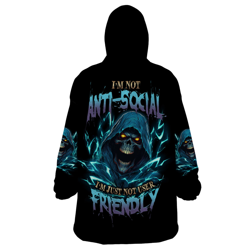 I'm Not Anti-social Mad Reaper Skull Wearable Blanket Hoodie - Wonder Print Shop