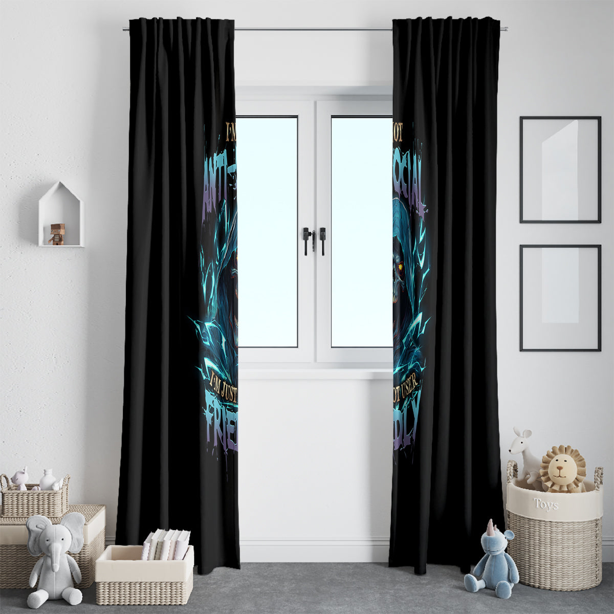 I'm Not Anti-social Mad Reaper Skull Window Curtain - Wonder Print Shop