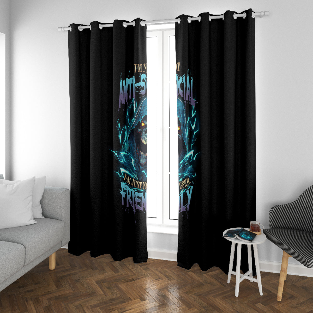 I'm Not Anti-social Mad Reaper Skull Window Curtain - Wonder Print Shop