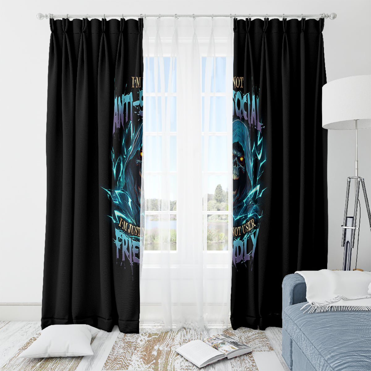 I'm Not Anti-social Mad Reaper Skull Window Curtain - Wonder Print Shop