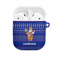 Cambodia Christmas AirPods Case with Santa in Traditional Outfit Elephant Dancers and Snowflake Pattern - Wonder Print Shop