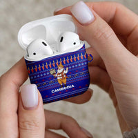 Cambodia Christmas AirPods Case with Santa in Traditional Outfit Elephant Dancers and Snowflake Pattern - Wonder Print Shop