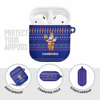 Cambodia Christmas AirPods Case with Santa in Traditional Outfit Elephant Dancers and Snowflake Pattern - Wonder Print Shop