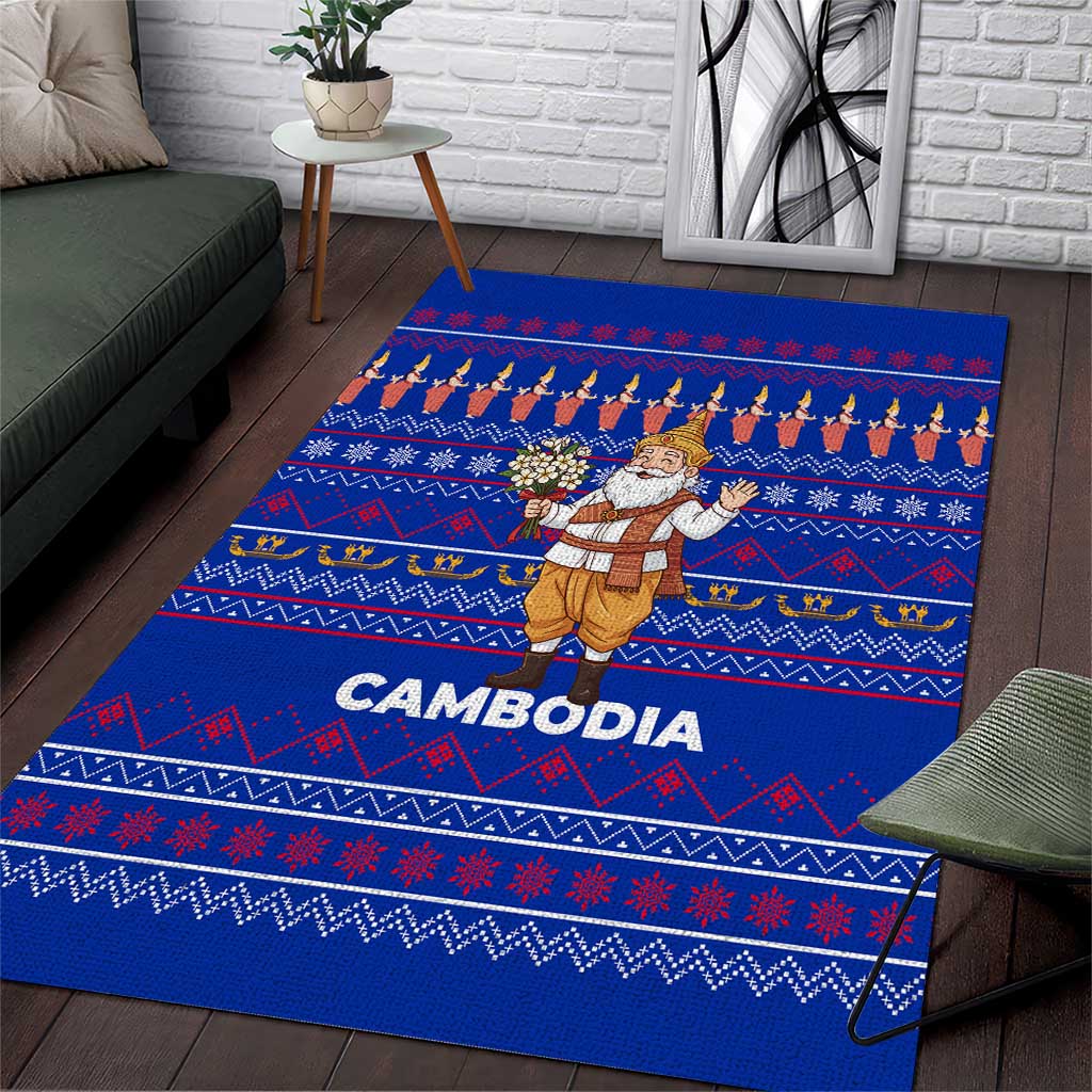 Cambodia Christmas Area Rug with Santa in Traditional Outfit Elephant Dancers and Snowflake Pattern - Wonder Print Shop