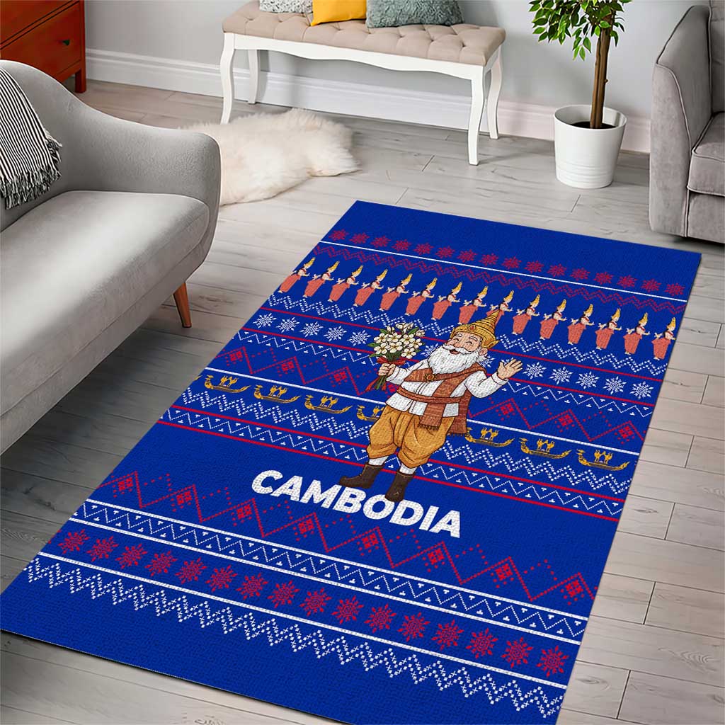 Cambodia Christmas Area Rug with Santa in Traditional Outfit Elephant Dancers and Snowflake Pattern - Wonder Print Shop