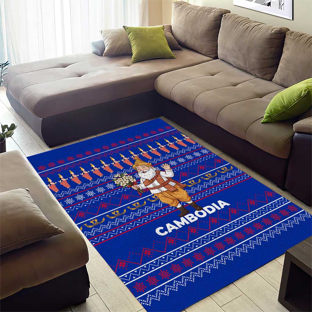 Cambodia Christmas Area Rug with Santa in Traditional Outfit Elephant Dancers and Snowflake Pattern - Wonder Print Shop