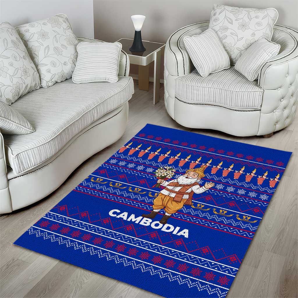Cambodia Christmas Area Rug with Santa in Traditional Outfit Elephant Dancers and Snowflake Pattern - Wonder Print Shop