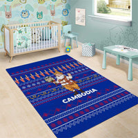 Cambodia Christmas Area Rug with Santa in Traditional Outfit Elephant Dancers and Snowflake Pattern - Wonder Print Shop