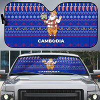 Cambodia Christmas Auto Sun Shade with Santa in Traditional Outfit Elephant Dancers and Snowflake Pattern - Wonder Print Shop