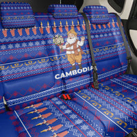 Cambodia Christmas Back Car Seat Cover with Santa in Traditional Outfit Elephant Dancers and Snowflake Pattern - Wonder Print Shop