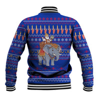 Cambodia Christmas Baseball Jacket with Santa in Traditional Outfit Elephant Dancers and Snowflake Pattern - Wonder Print Shop