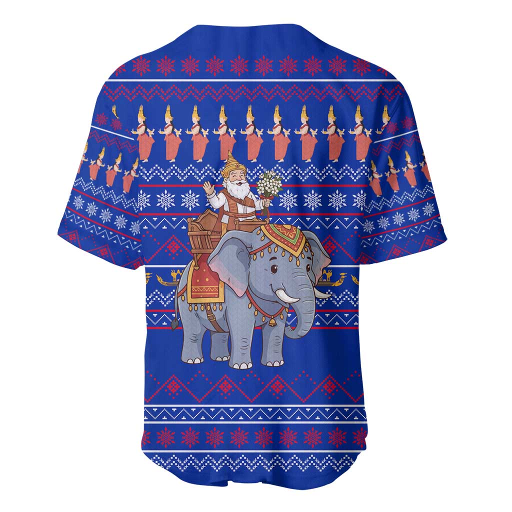Cambodia Christmas Baseball Jersey with Santa in Traditional Outfit Elephant Dancers and Snowflake Pattern - Wonder Print Shop