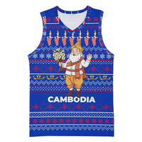 Cambodia Christmas Basketball Jersey with Santa in Traditional Outfit Elephant Dancers and Snowflake Pattern - Wonder Print Shop