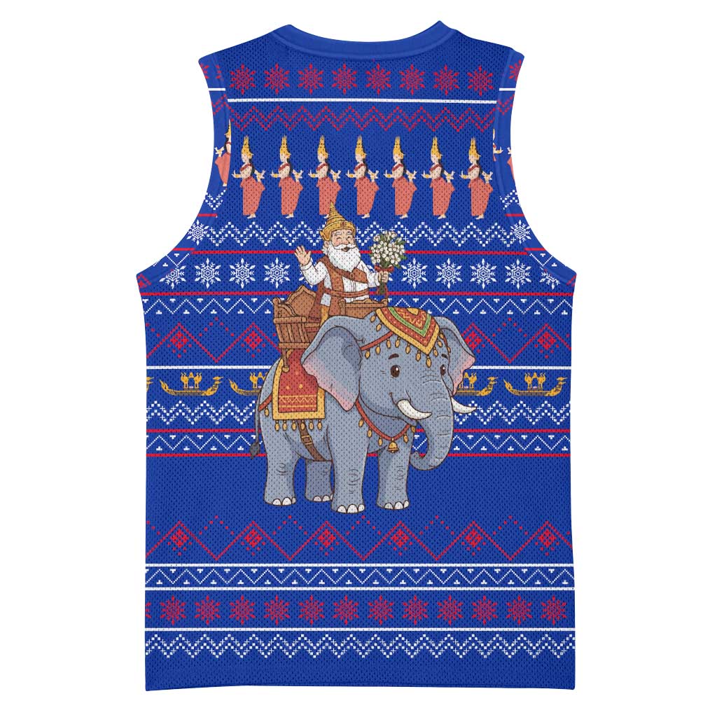 Cambodia Christmas Basketball Jersey with Santa in Traditional Outfit Elephant Dancers and Snowflake Pattern - Wonder Print Shop