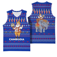 Cambodia Christmas Basketball Jersey with Santa in Traditional Outfit Elephant Dancers and Snowflake Pattern - Wonder Print Shop
