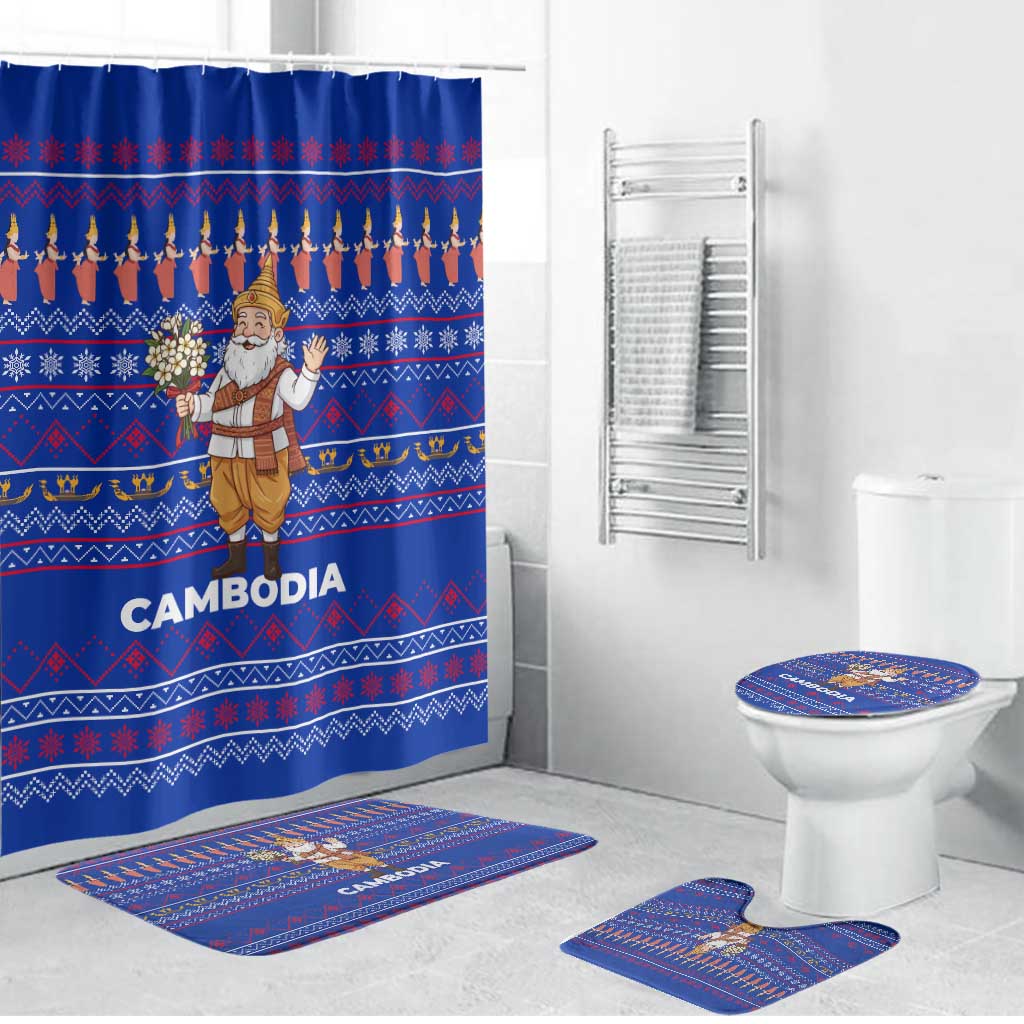 Cambodia Christmas Bathroom Set with Santa in Traditional Outfit Elephant Dancers and Snowflake Pattern - Wonder Print Shop
