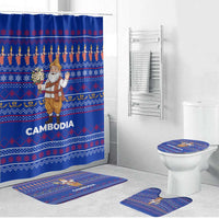 Cambodia Christmas Bathroom Set with Santa in Traditional Outfit Elephant Dancers and Snowflake Pattern - Wonder Print Shop
