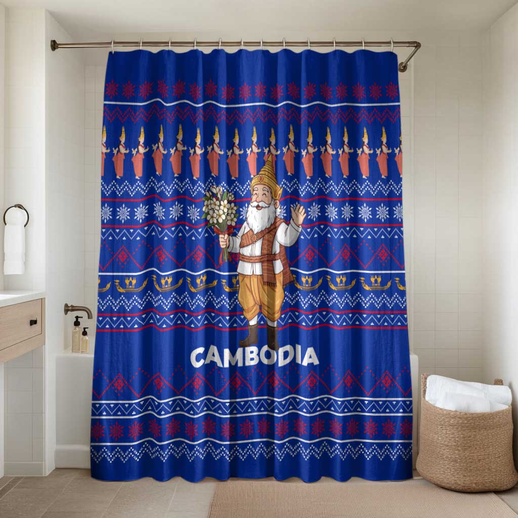 Cambodia Christmas Bathroom Set with Santa in Traditional Outfit Elephant Dancers and Snowflake Pattern - Wonder Print Shop