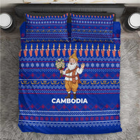 Cambodia Christmas Bedding Set with Santa in Traditional Outfit Elephant Dancers and Snowflake Pattern - Wonder Print Shop
