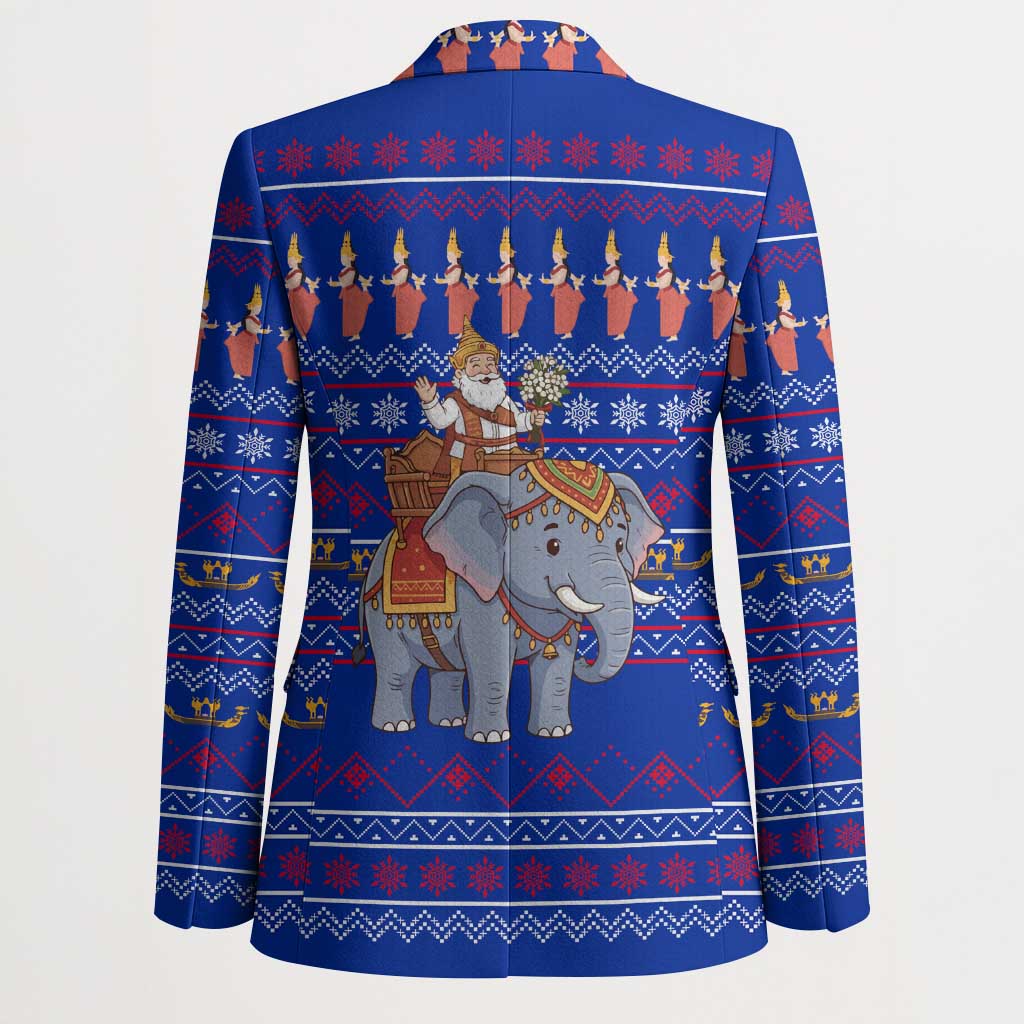 Cambodia Christmas Blazer with Santa in Traditional Outfit Elephant Dancers and Snowflake Pattern - Wonder Print Shop