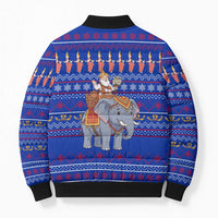 Cambodia Christmas Bomber Puffer Jacket with Santa in Traditional Outfit Elephant Dancers and Snowflake Pattern - Wonder Print Shop