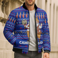 Cambodia Christmas Bomber Puffer Jacket with Santa in Traditional Outfit Elephant Dancers and Snowflake Pattern - Wonder Print Shop