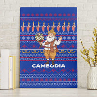 Cambodia Christmas Canvas Wall Art with Santa in Traditional Outfit Elephant Dancers and Snowflake Pattern - Wonder Print Shop