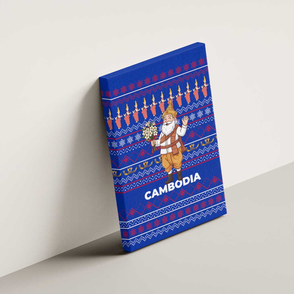 Cambodia Christmas Canvas Wall Art with Santa in Traditional Outfit Elephant Dancers and Snowflake Pattern - Wonder Print Shop