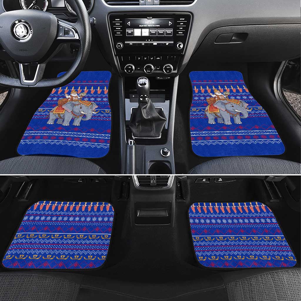 Cambodia Christmas Car Mats with Santa in Traditional Outfit Elephant Dancers and Snowflake Pattern - Wonder Print Shop