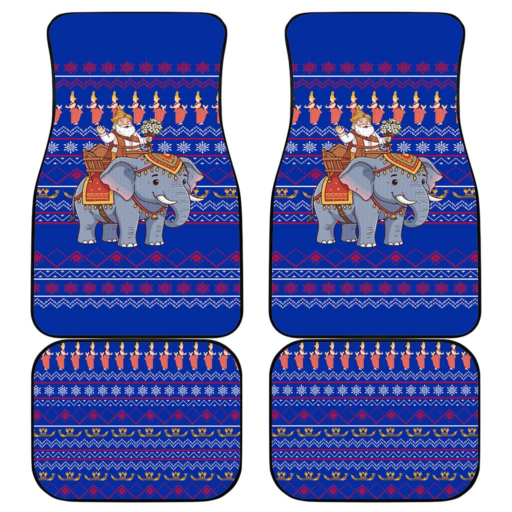 Cambodia Christmas Car Mats with Santa in Traditional Outfit Elephant Dancers and Snowflake Pattern - Wonder Print Shop