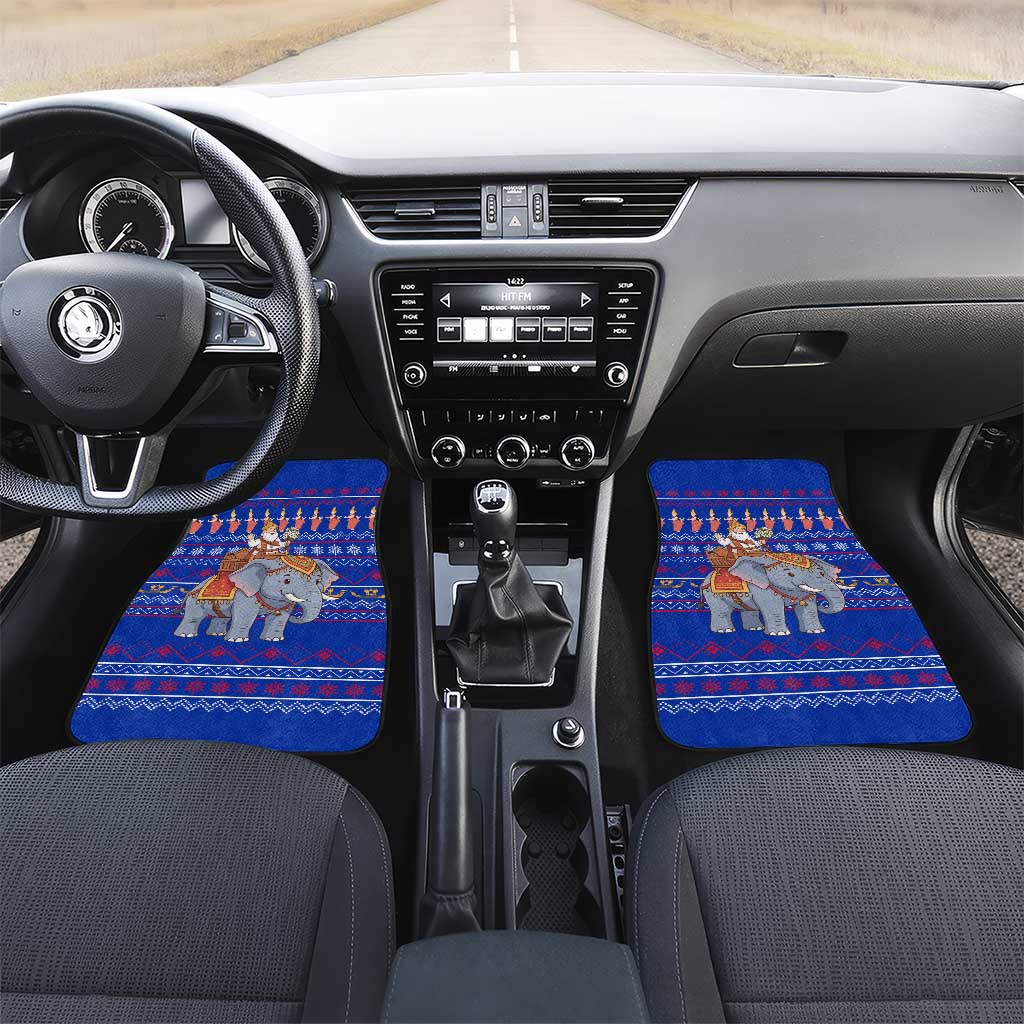 Cambodia Christmas Car Mats with Santa in Traditional Outfit Elephant Dancers and Snowflake Pattern - Wonder Print Shop