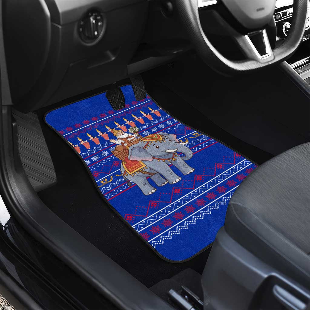 Cambodia Christmas Car Mats with Santa in Traditional Outfit Elephant Dancers and Snowflake Pattern - Wonder Print Shop