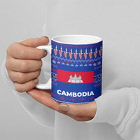 Cambodia Christmas Ceramic Mug with Santa in Traditional Outfit Elephant Dancers and Snowflake Pattern - Wonder Print Shop